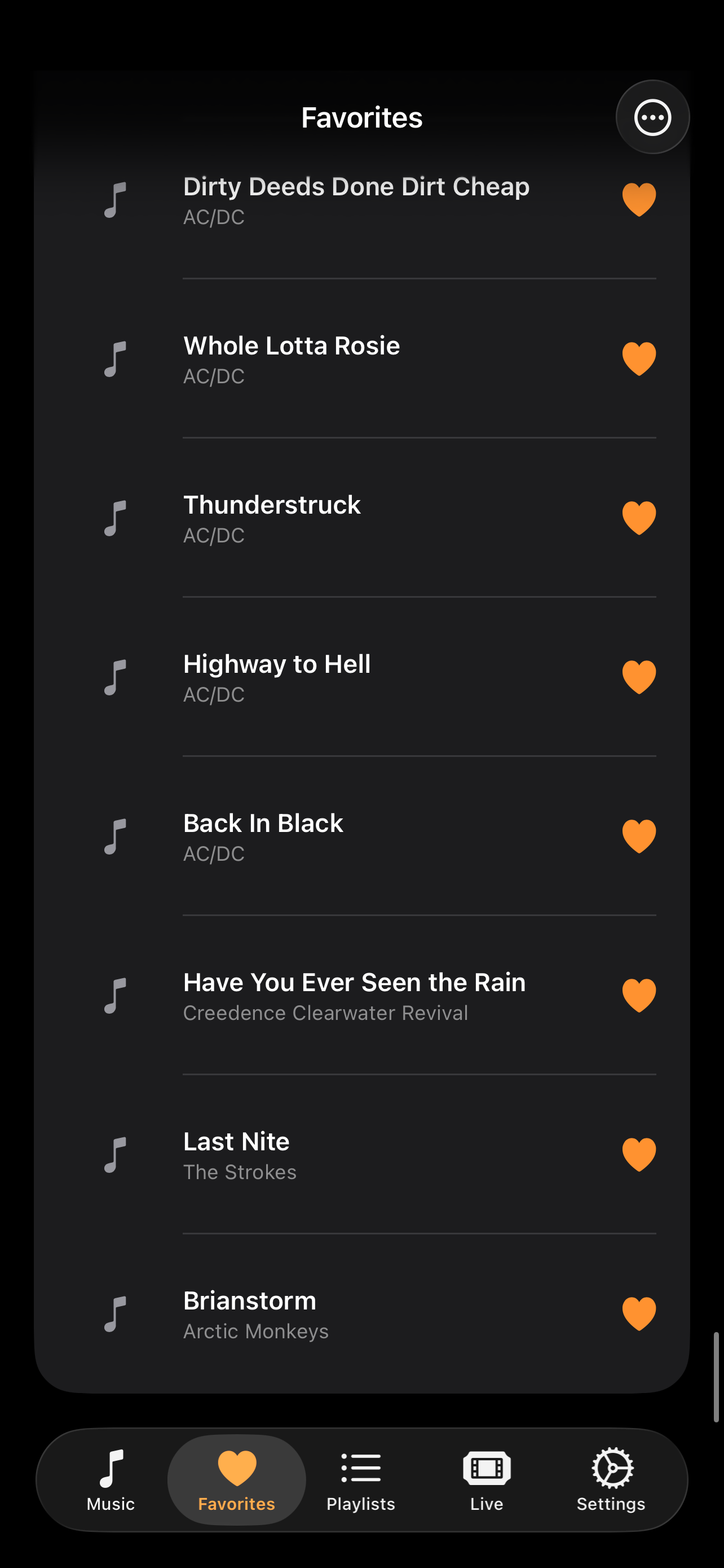 dMusik Favorites screen